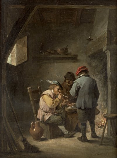 Contadini vicino a un fuoco in una locanda da David Teniers the Younger